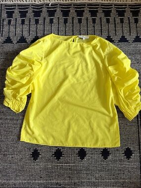 Tibi Sporty Nylon Shirred Sleeve Top EUC